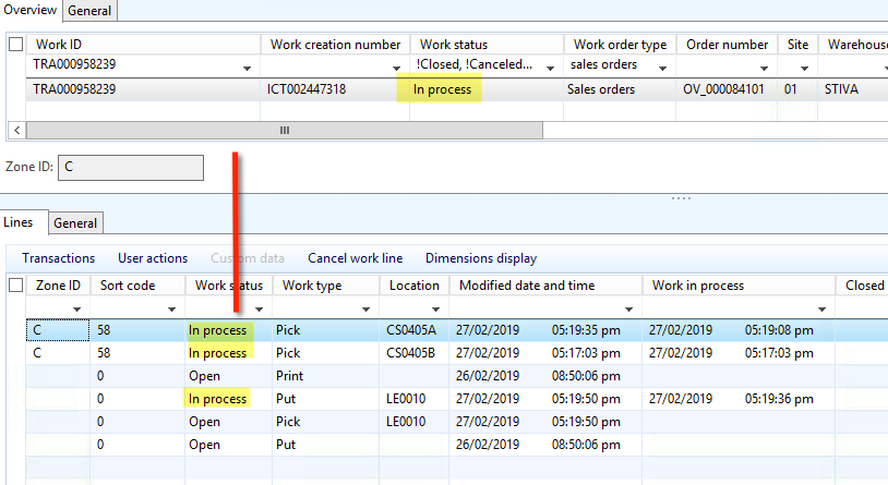 Workline Work line status not updated to closed
